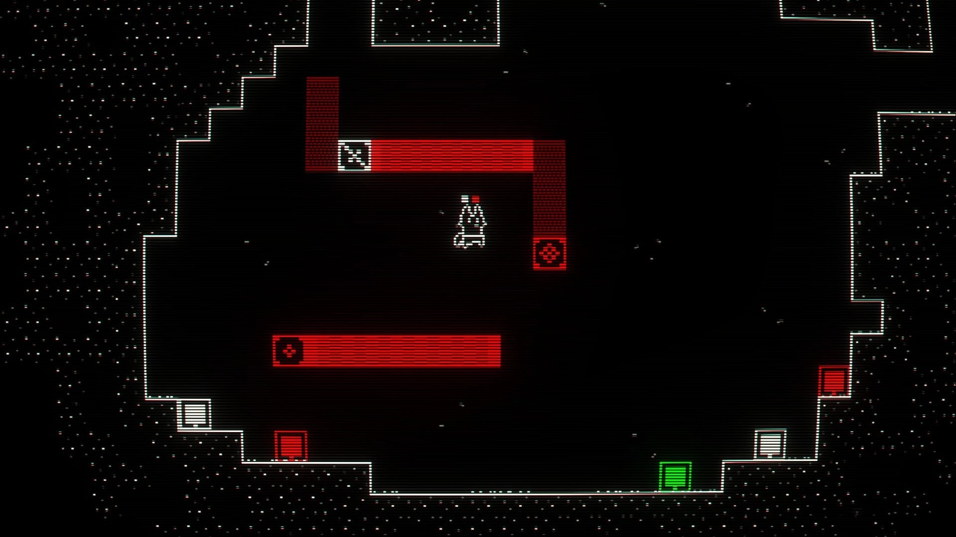 CHROMALEES: Pixel character in a neon maze with red platforms, switches, and color doors in space.