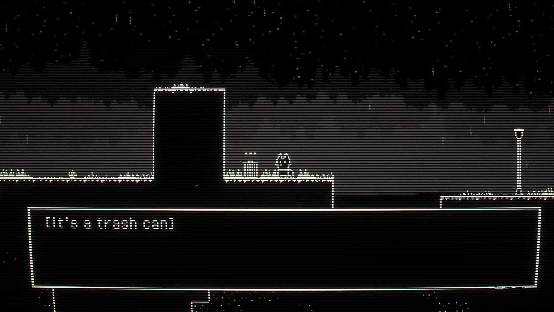 CHROMALEES: Fox character examines a trash can beside a cliff, dialogue box reads "It's a trash can!".