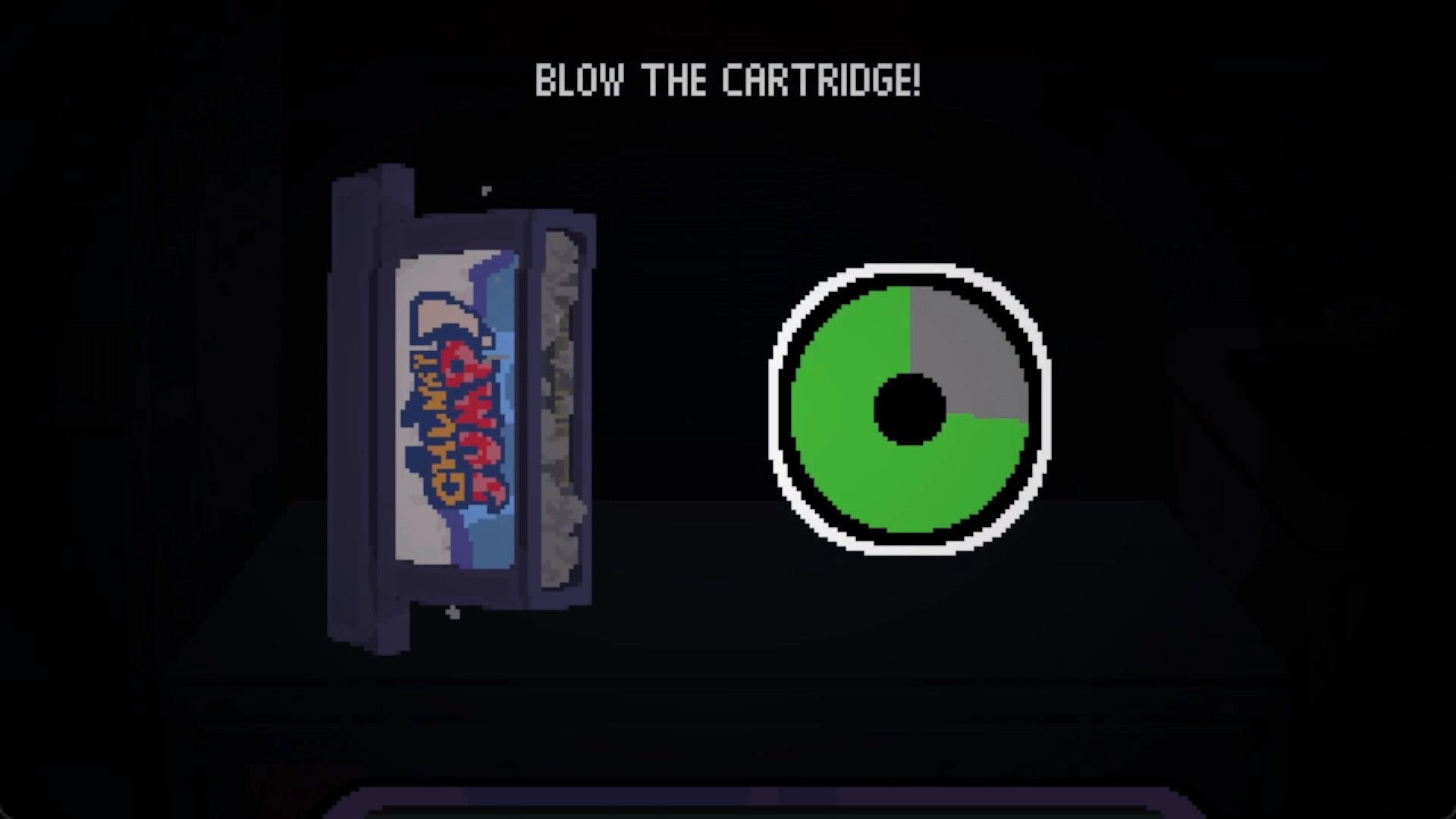 Chunky JUMP!: Cartridge blowing prompt with game logo and circular progress indicator in dark setting.