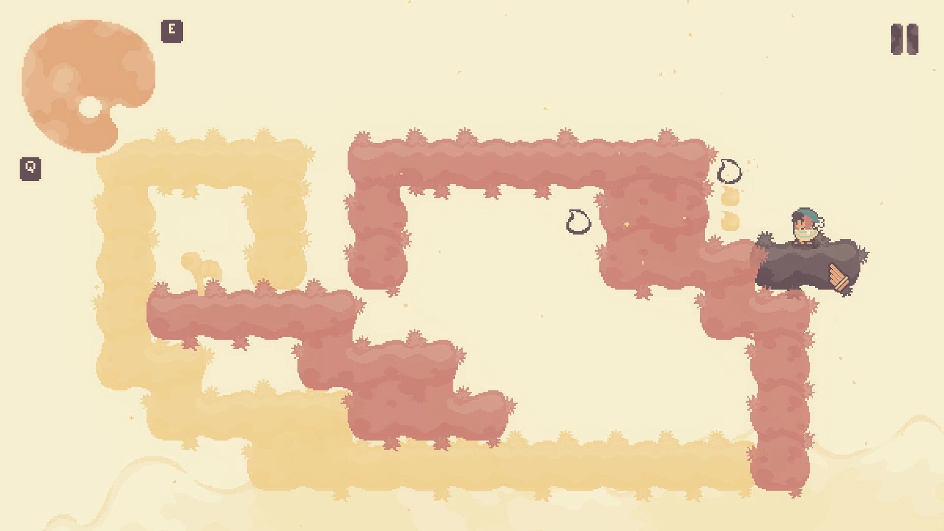 Colorbound: Anku navigates a maze of colorful paths and platforms with UI elements in corner.