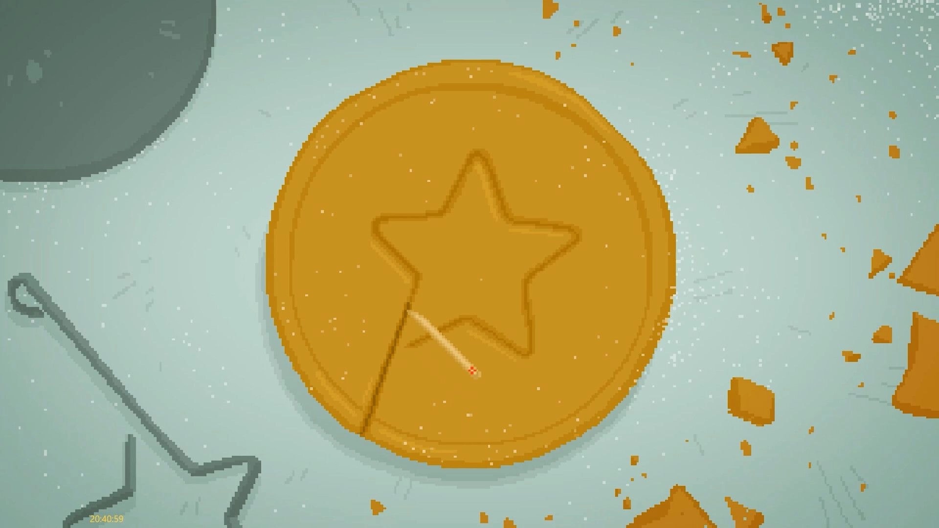 Come to my party!: Close-up of star-shaped candy being carved with a needle on a snowy tabletop.