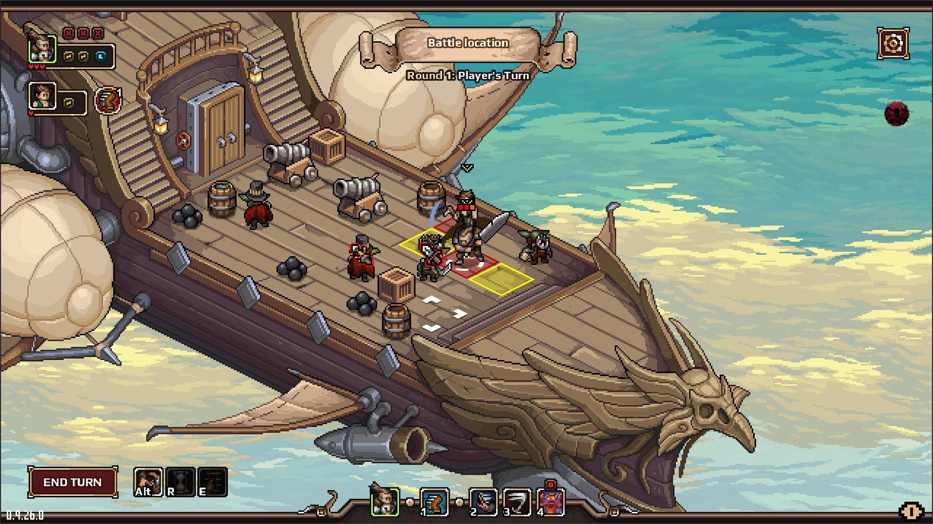 Dead Weight: Tactical combat on a flying pirate ship with characters and cannons on deck