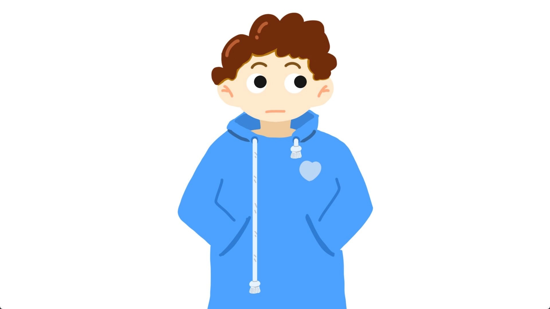 Dove Days: Character in blue hoodie with hands in pockets against a plain white background