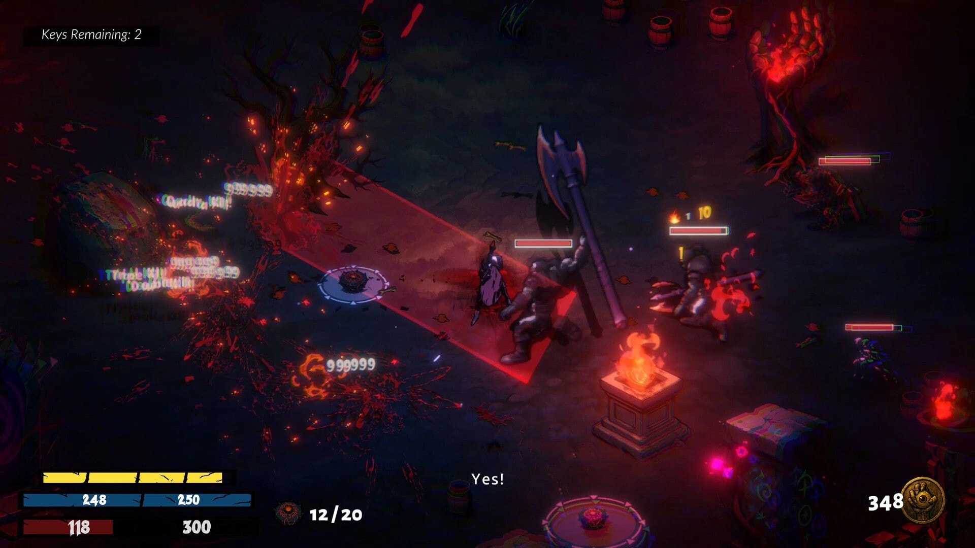 KACAU: Intense melee combat with player and armored enemy in dark, fiery dungeon setting