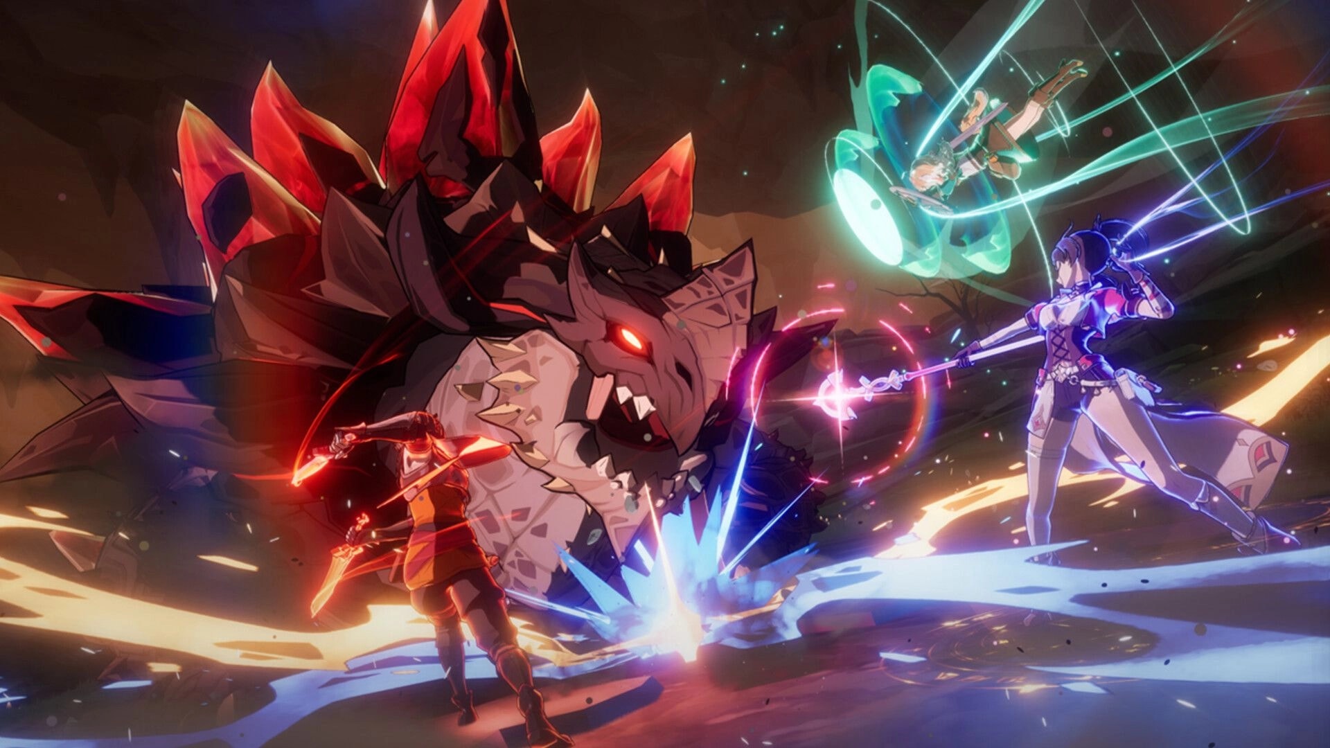 LIMIT ZERO BREAKERS: Intense battle with giant monster and three characters using magic in a dark cavern