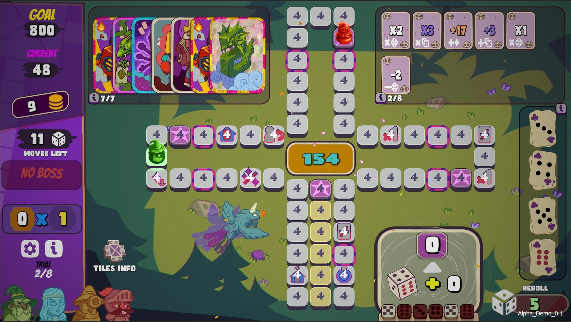 Ludaro: Board game interface with cards, dice, and score display on green grid background.