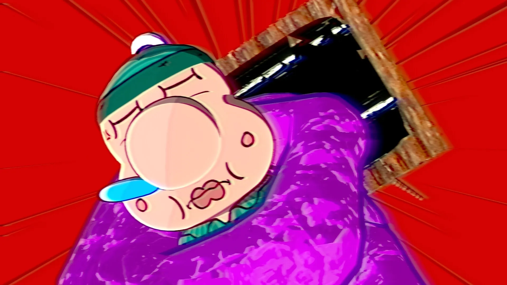 Mr. Sleepy Man: Cartoon character falling through a trapdoor against a dynamic red background.