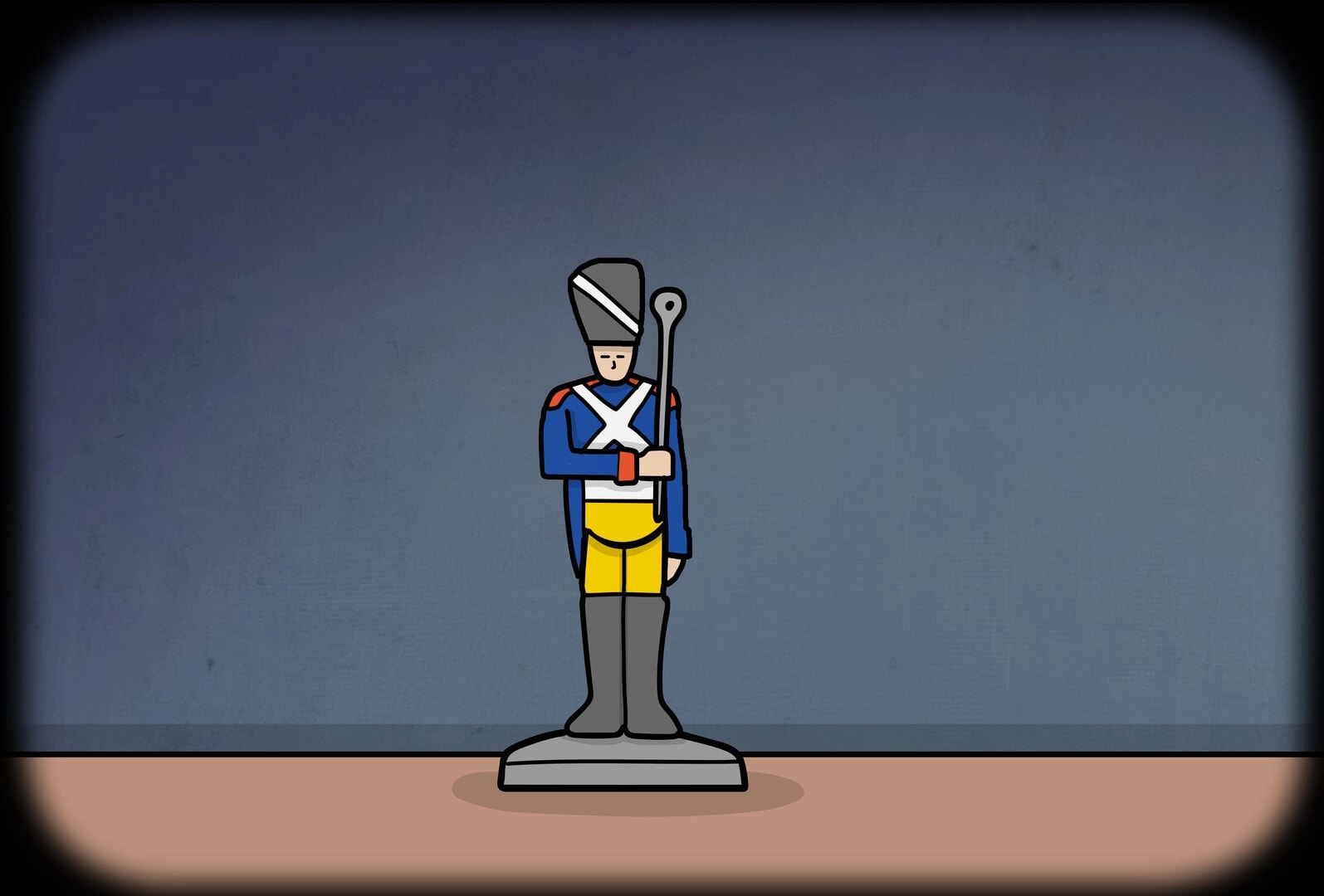 Servant of the Lake: Toy soldier puzzle piece standing on wooden floor in a dimly lit room