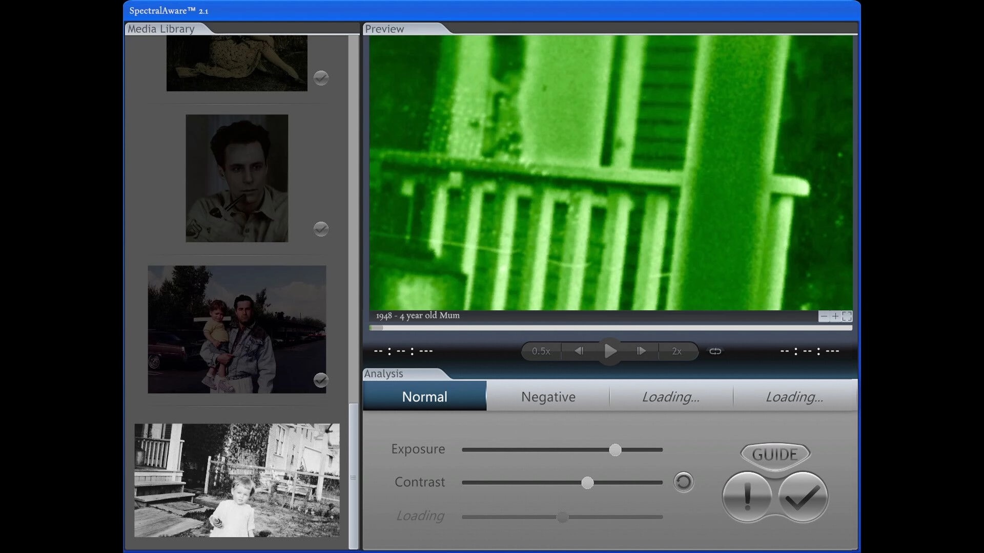 Shutter Story: Photo analysis UI with media library and green night-vision porch preview window.