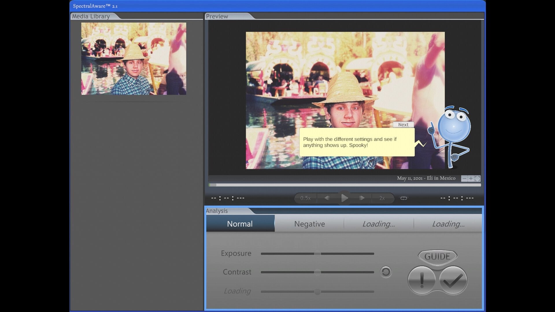 Shutter Story: Photo analysis UI previewing a boy by water, with exposure and contrast sliders below.
