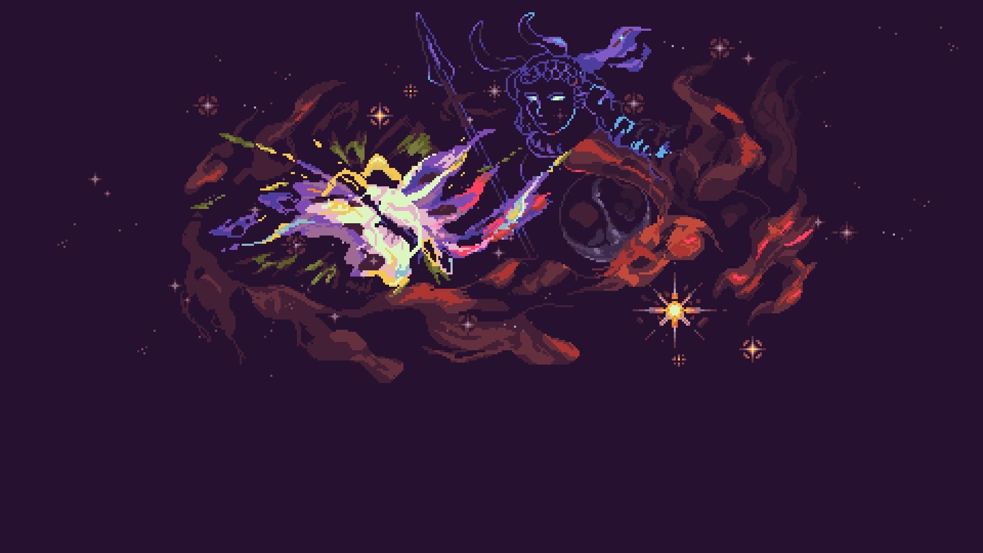 Slaughter Void: Neon demon silhouette over explosive slash effects in a purple cosmic void with stars.
