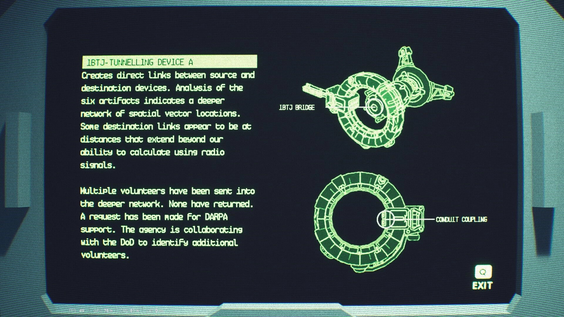 The Razorform: Blueprint of IBTJ-Tunnelling Device A with detailed descriptions and exit prompt.