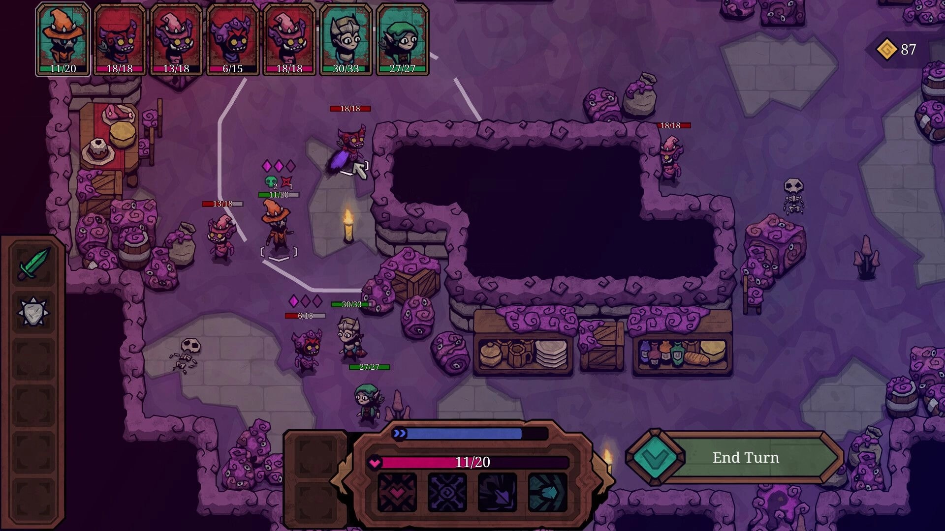 Twisted Fate: Combat scene with heroes and enemies in a cave environment, UI showing health and abilities.