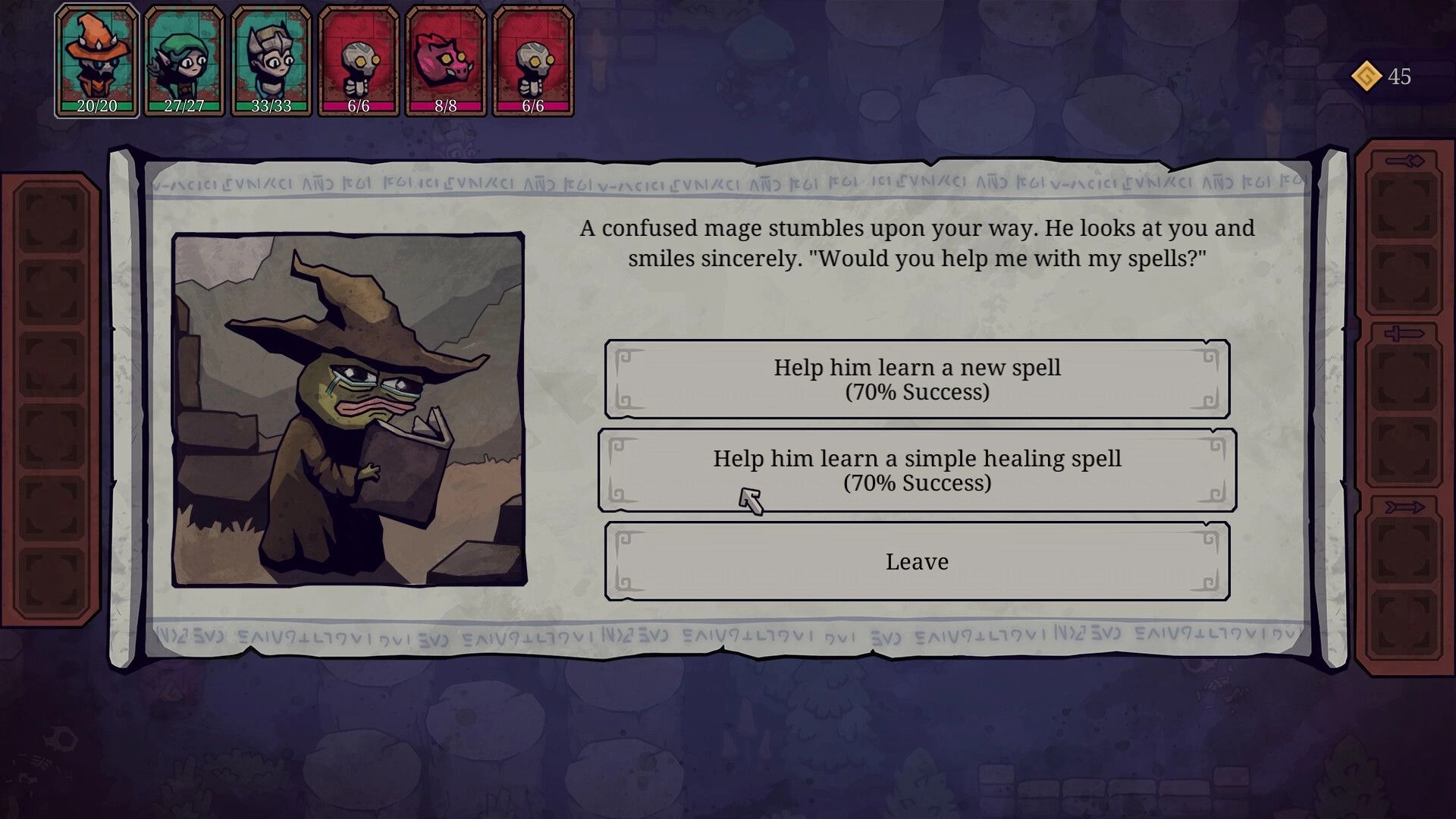 Twisted Fate: Encounter with a confused mage offering spell choices in a mysterious setting