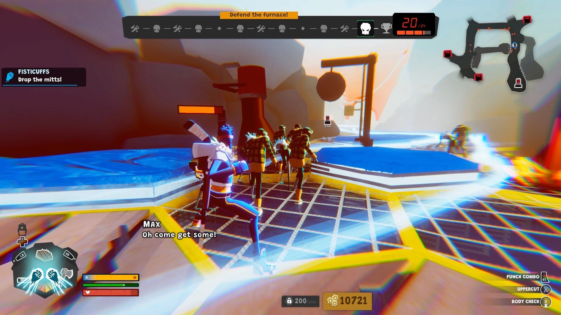 Wild Ice: Max squares up to frost zombies as “Defend the furnace!” UI overlays an icy arena.