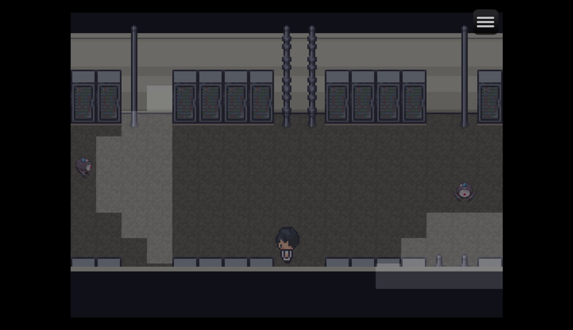 Work Life Balance: Character exploring server room with visible terminals and mysterious floating orb