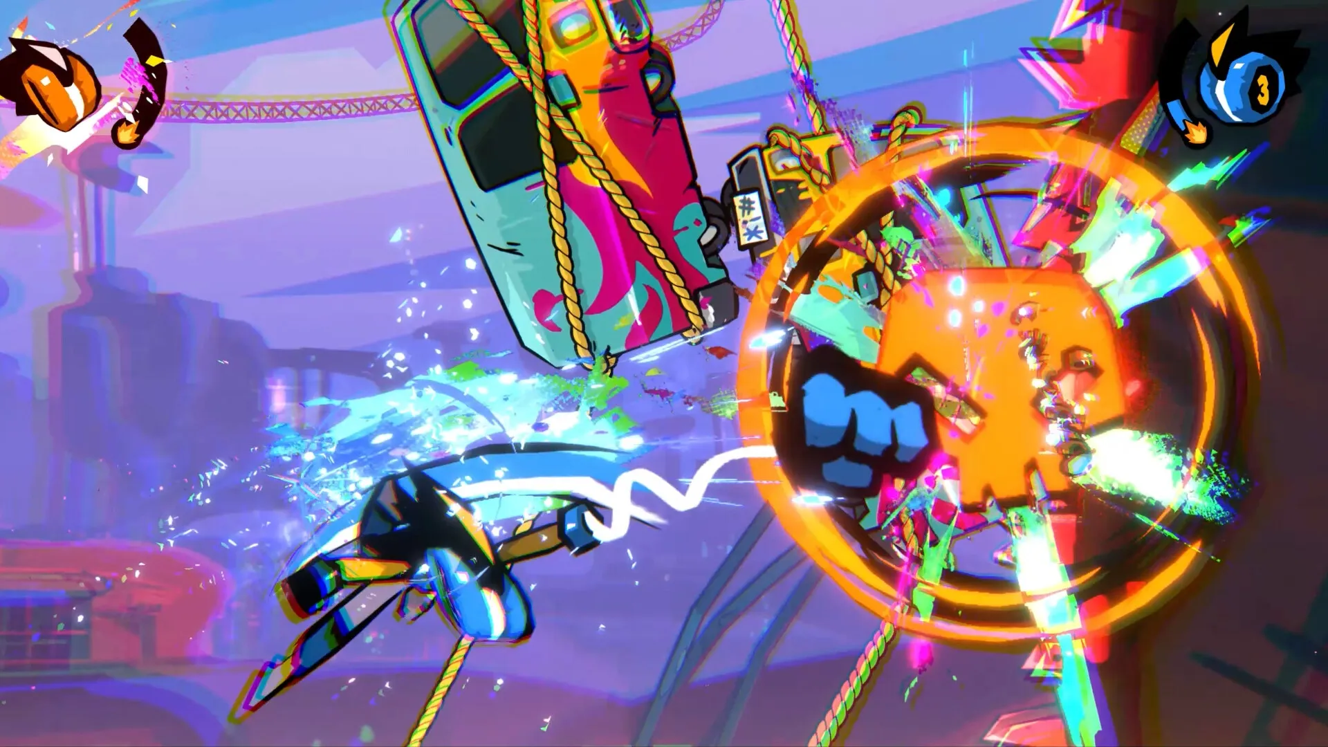 YOYO PUNK: Dynamic combat with colorful yo-yo attack in a vibrant, chaotic urban arena setting