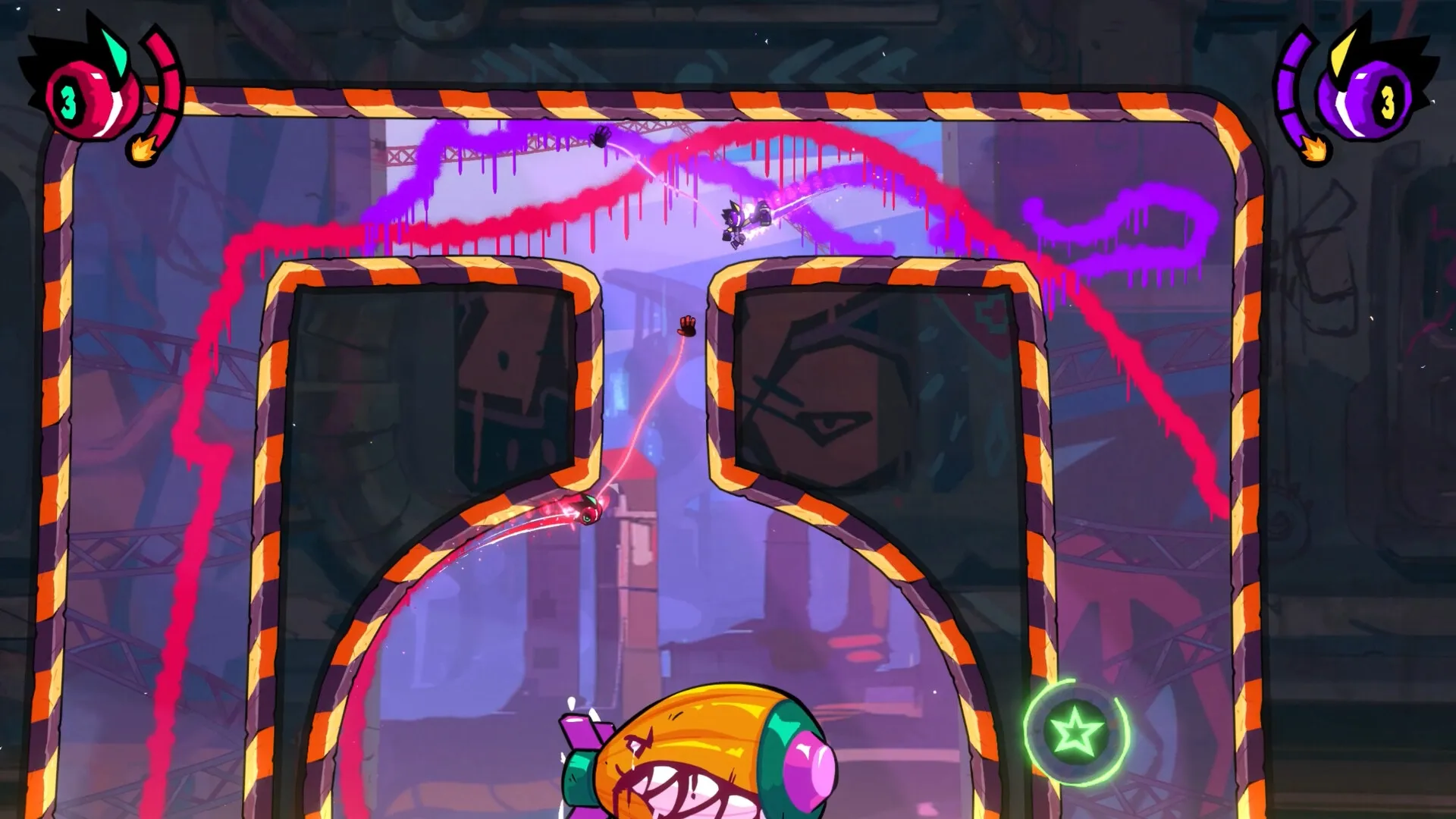 YOYO PUNK: Intense PvP combat with swinging yoyos in a colorful, graffiti-filled urban arena setting.