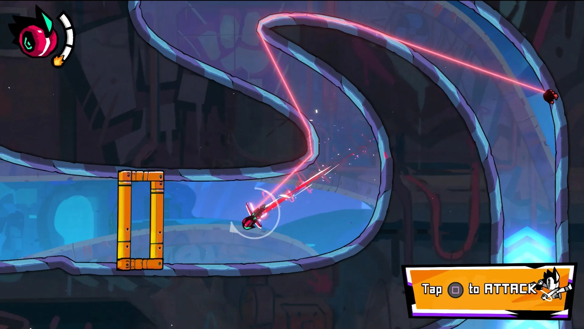 YOYO PUNK: Yoyo swings through curving arena with attack prompt and health bar visible on screen.