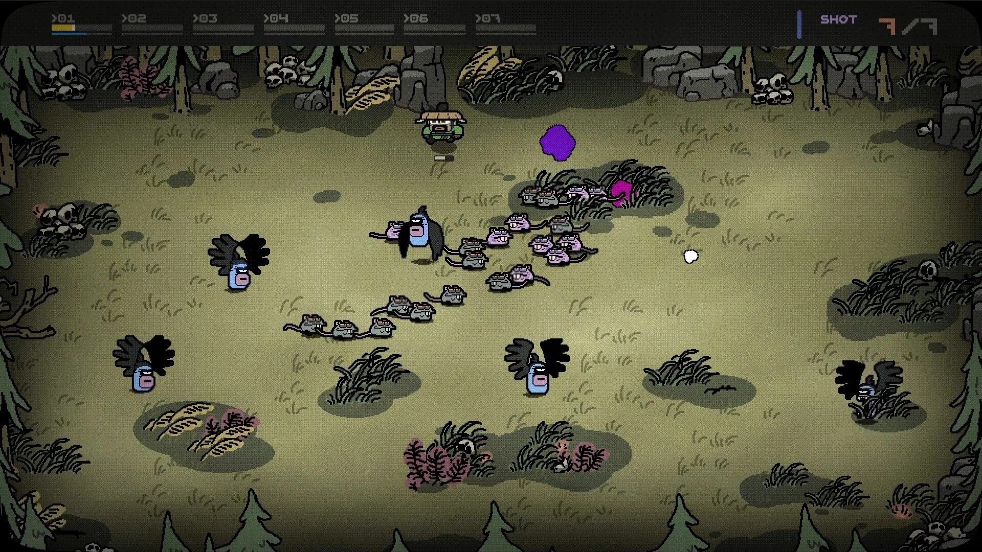 07GORILLAS: Gorilla squad battling rats in a forest arena with UI health bars displayed above.