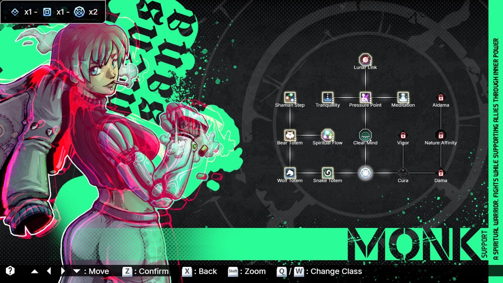 5th ERA: Character class selection screen highlighting the Monk skill tree with various abilities unlocked