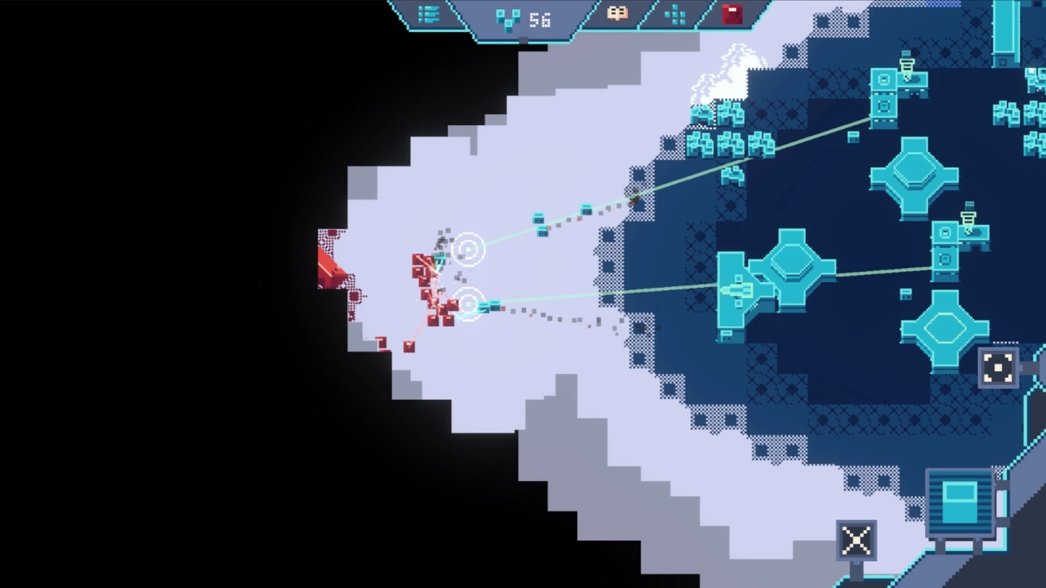 A Byte War: Block machines in battle formation advancing on icy terrain towards enemy structures