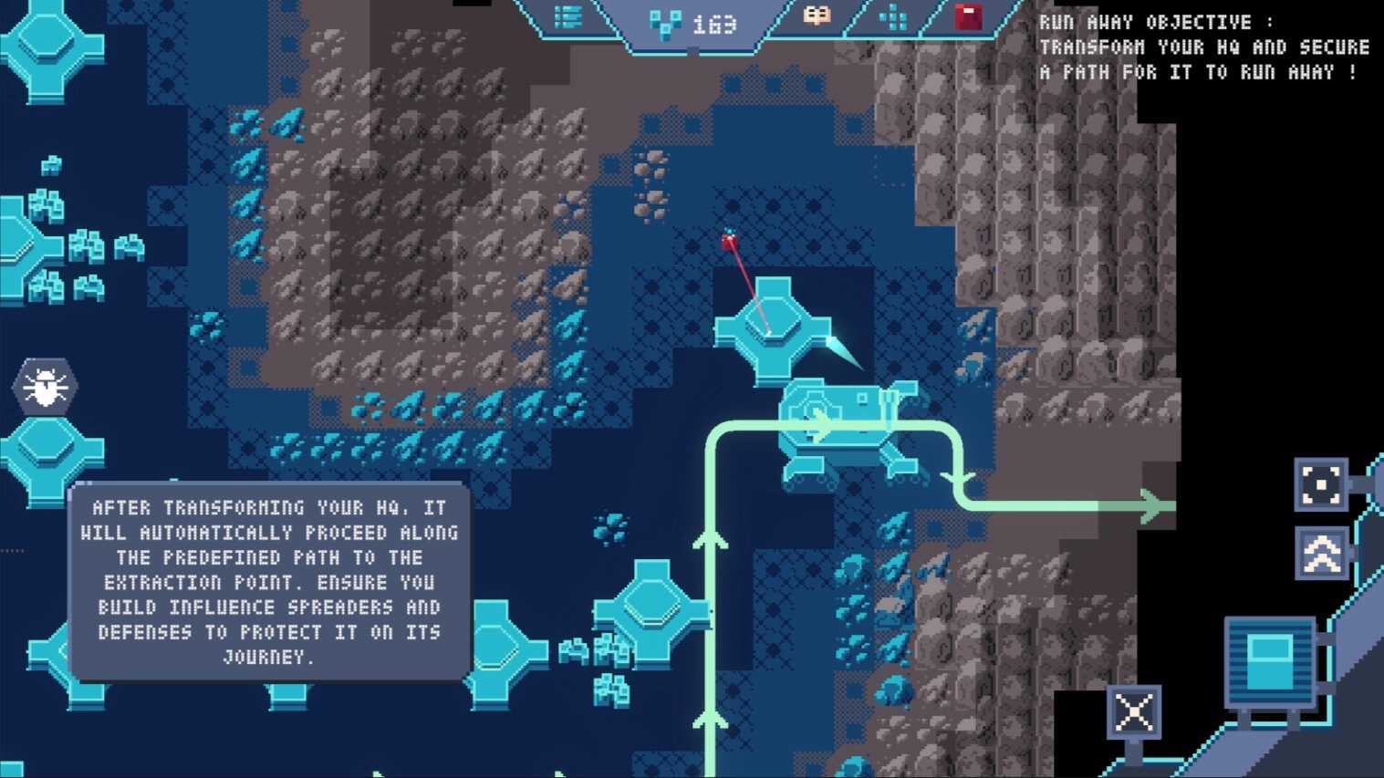 A Byte War: Transforming HQ and securing path in rocky terrain with strategic building elements