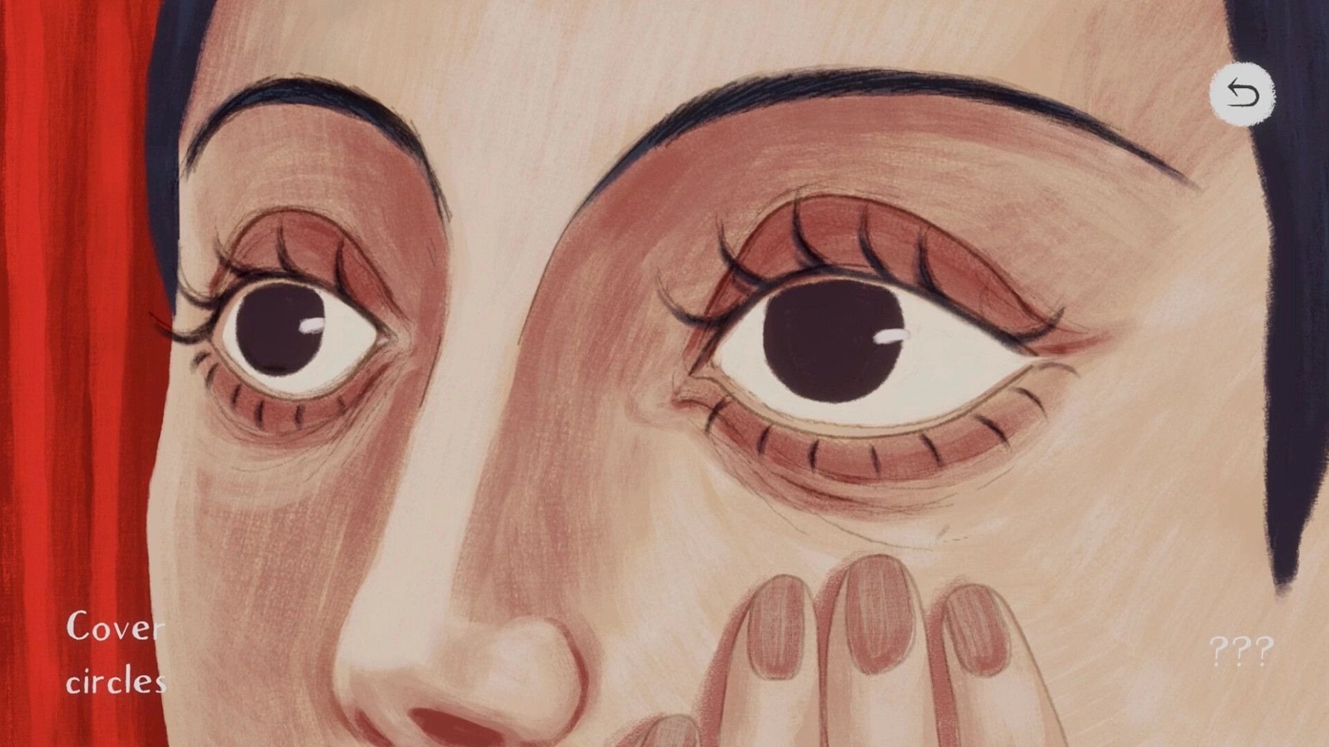 A Heavy Morning: Close-up of a girl's tired eyes with a “Cover circles” text option on screen