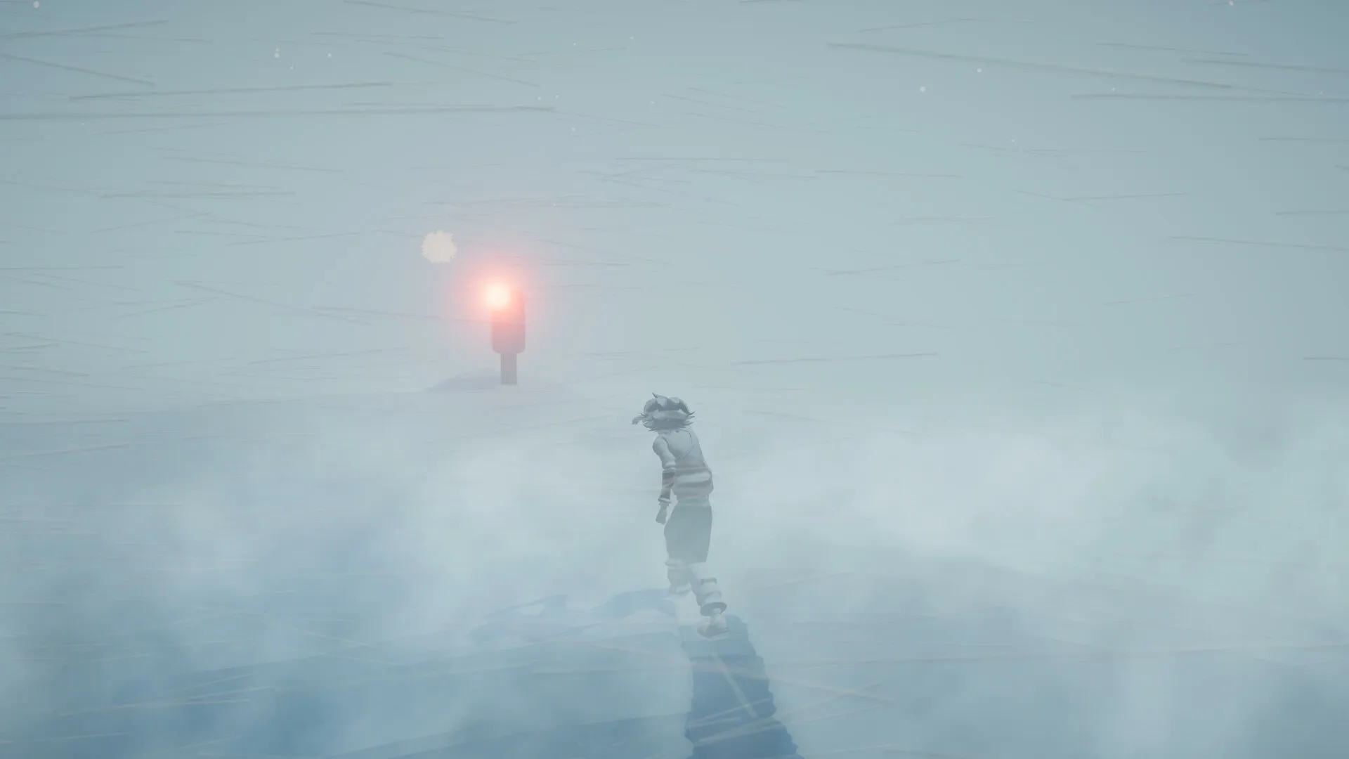 A Pizza Delivery: Character walks through a snowy landscape toward a glowing red light in the distance.