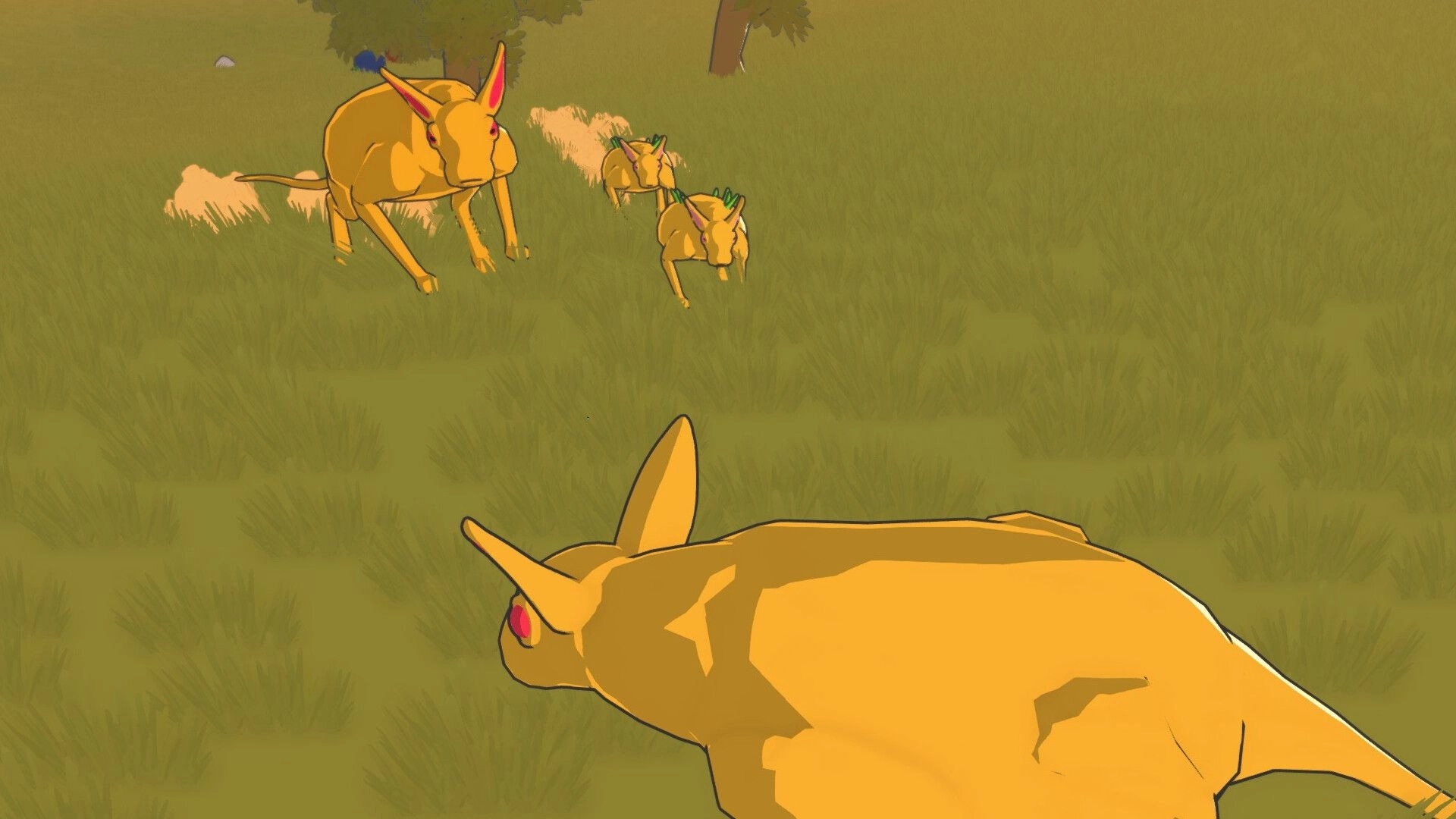 Adapt: Creature encounters others in open field, preparing to compete for territory and resources.