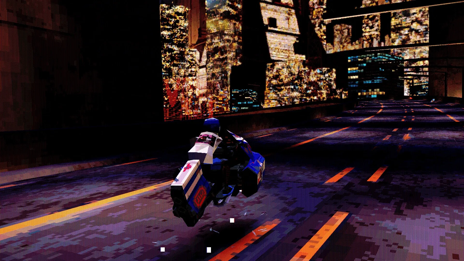 Airframe Ultra: High-speed hover bike race on neon-lit highway in futuristic cityscape backdrop