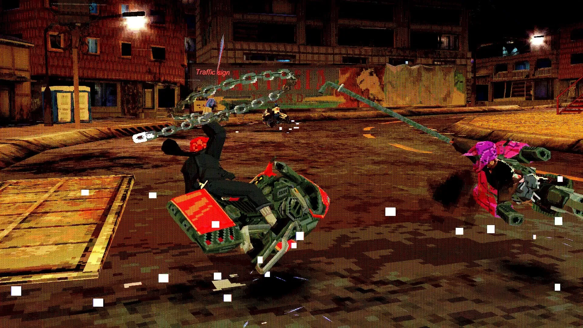 Airframe Ultra: Two racers battling with chains in gritty urban night setting