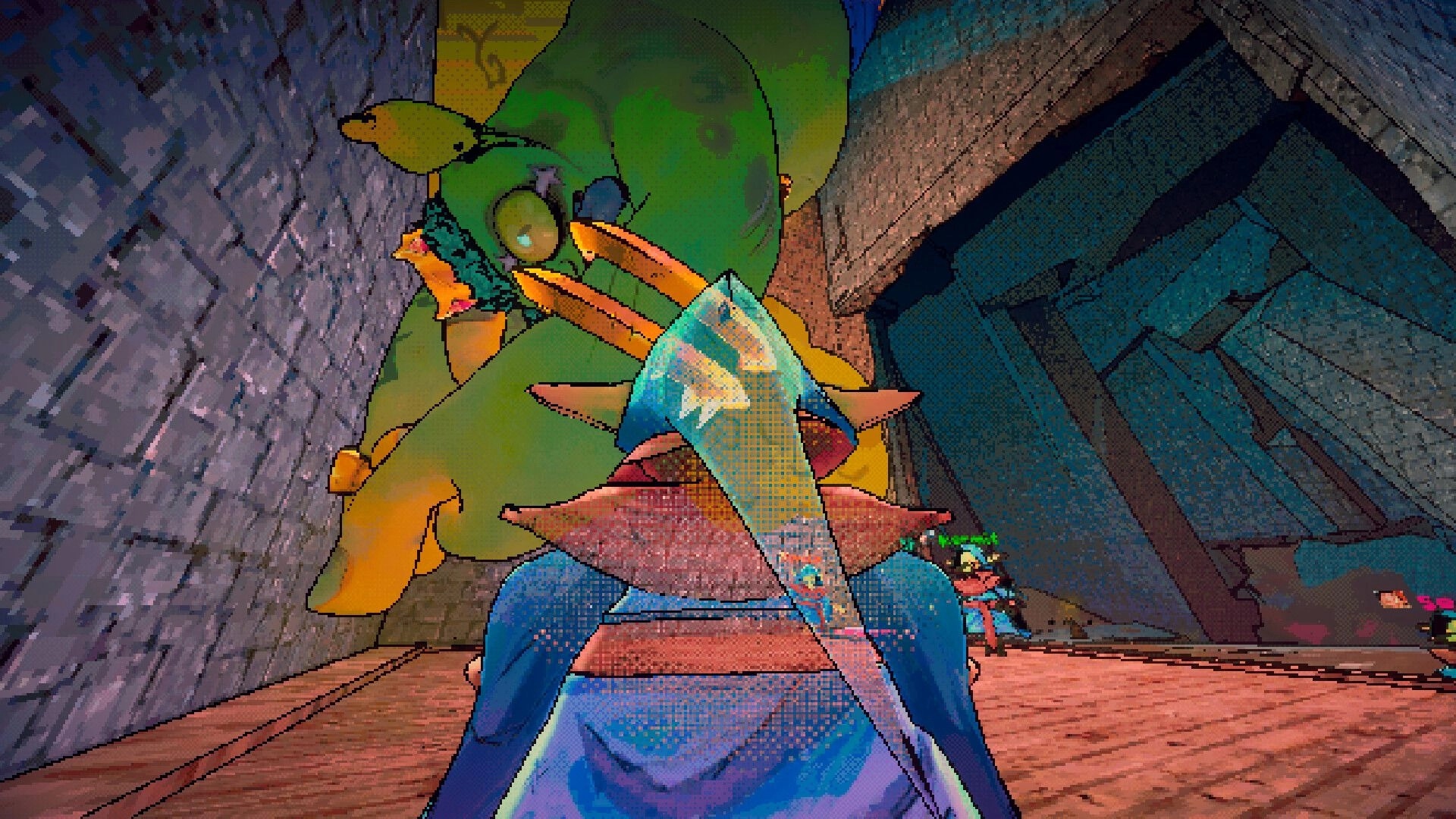 All Haul the King: Goblin hoists the king on its back in a stone corridor with teammates ahead.
