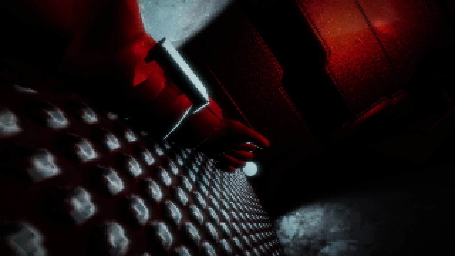 Among Space: First-person view crawling through a red-lit metal vent tunnel with a centered crosshair.
