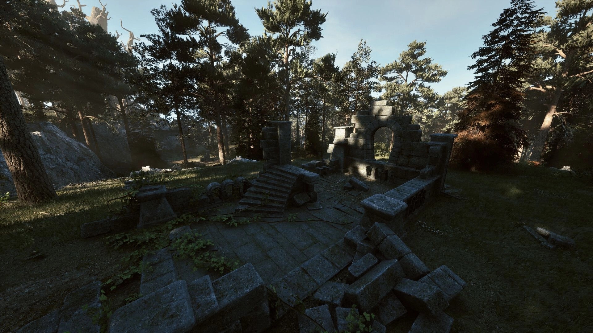 Among the Trolls: Ruined stone structure surrounded by dense Finnish forest in daylight