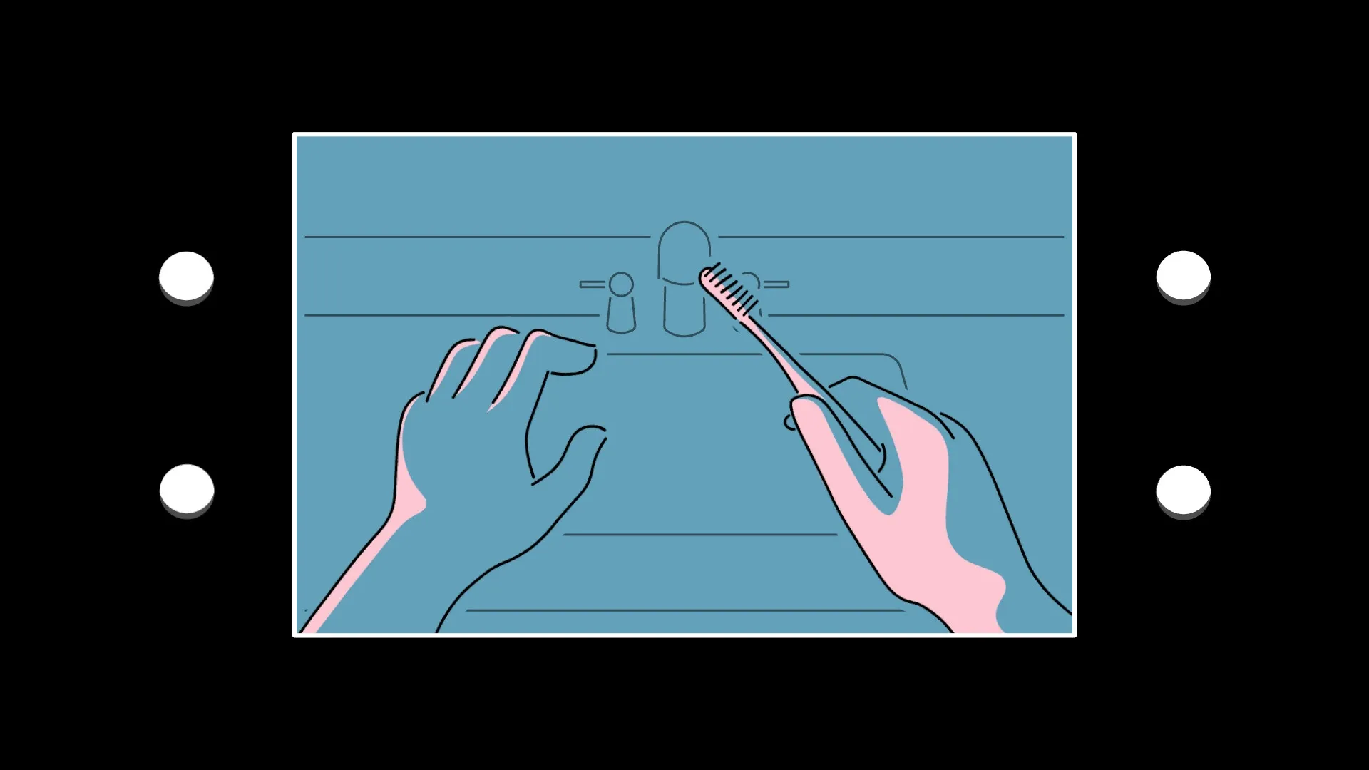 and Roger: Hands holding toothbrush near sink faucet in a minimalist bathroom setting
