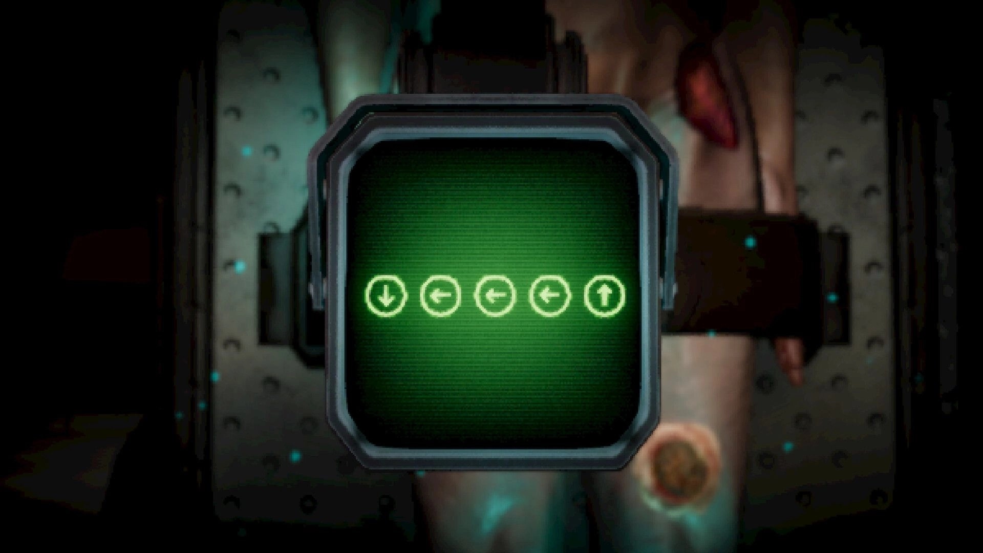Angel Engine: Green display with directional arrows in a surgical setting with test subject background