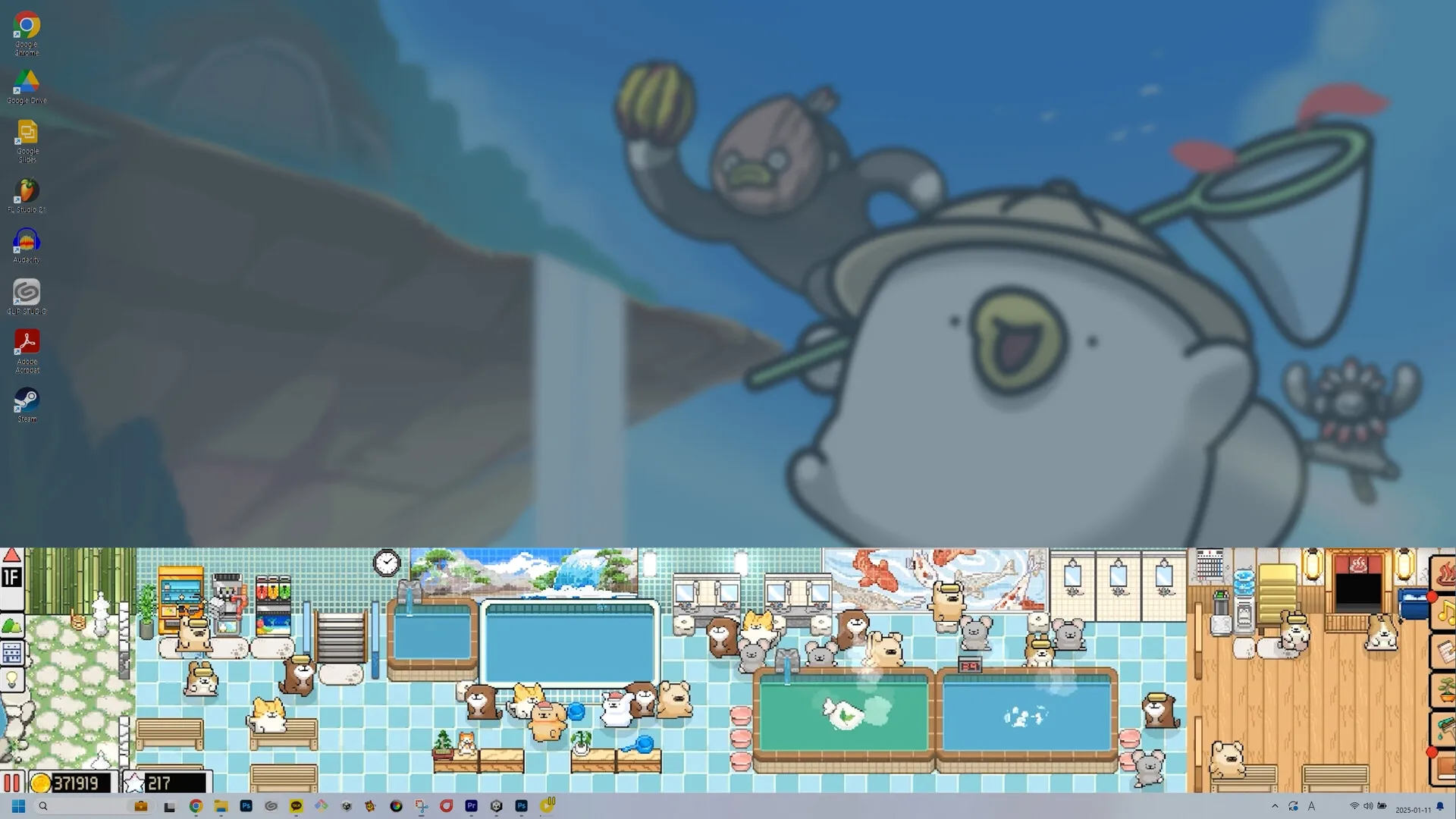 Animal Spa: Animals enjoying various baths and relaxation areas in a tiled spa environment
