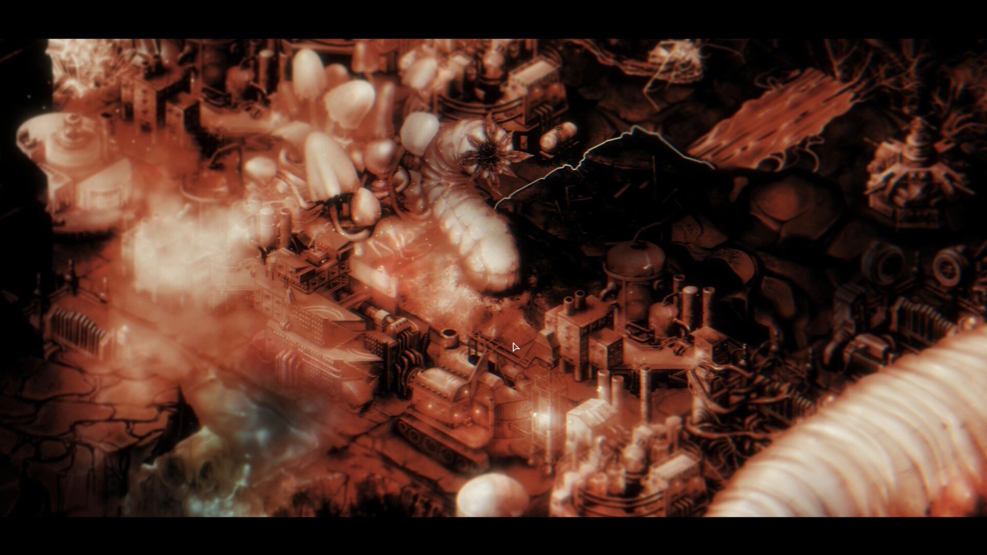 Anoxia Station: Overhead view of complex mining infrastructure with machinery and underground tunnels
