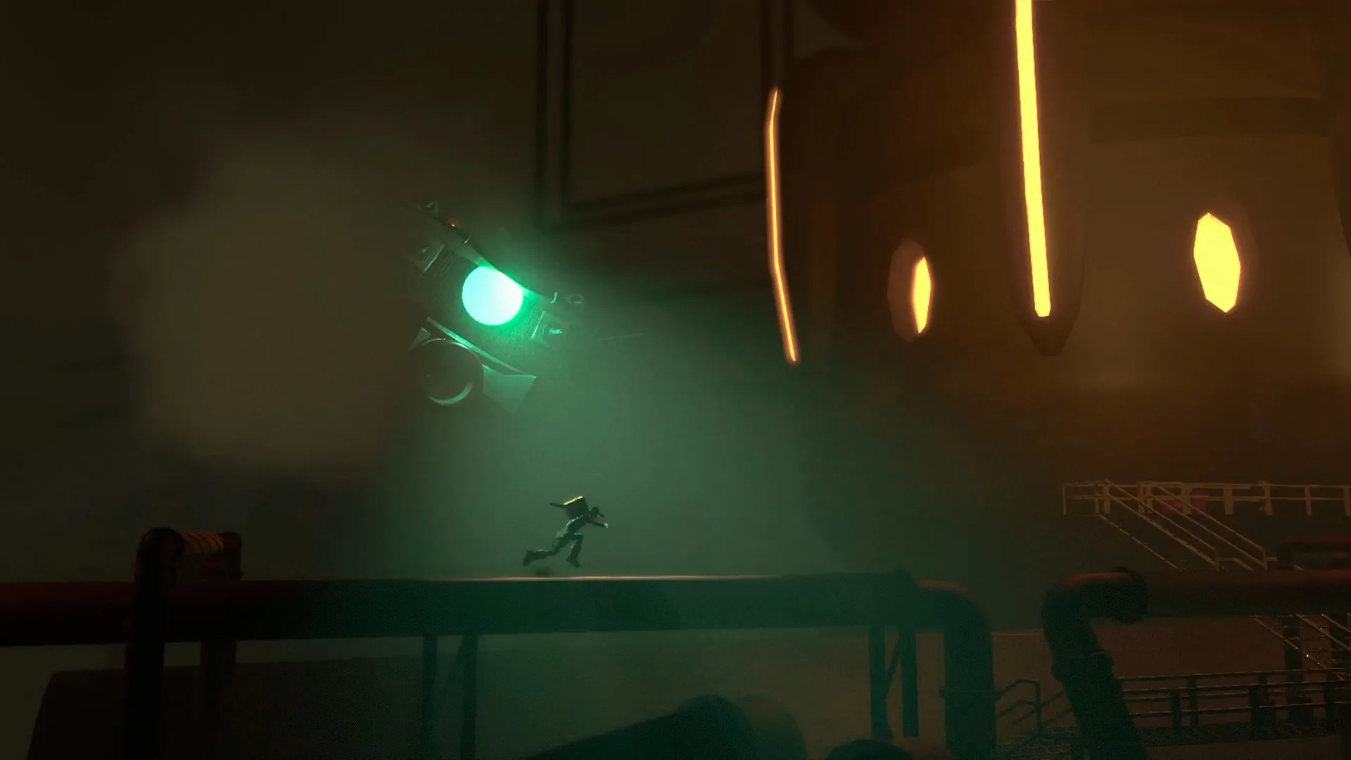Antro: Nittch runs on a metal platform under green spotlight in an industrial underground setting