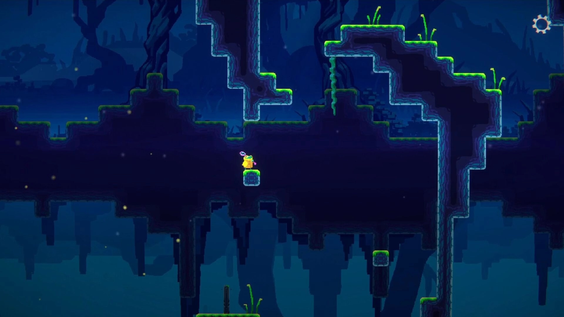 Anura: Don Rano stands on a floating platform in a dark, mystical cave with glowing green edges.
