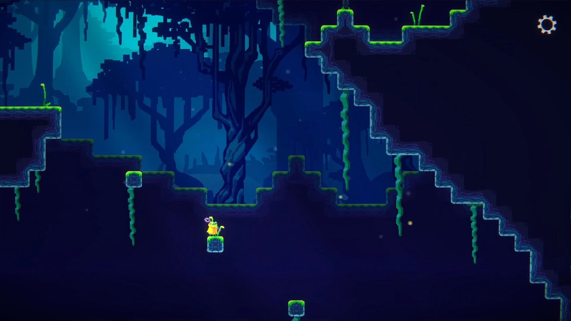 Anura: Don Rano stands on a bubble platform in a dark, mysterious forest with hanging vines.
