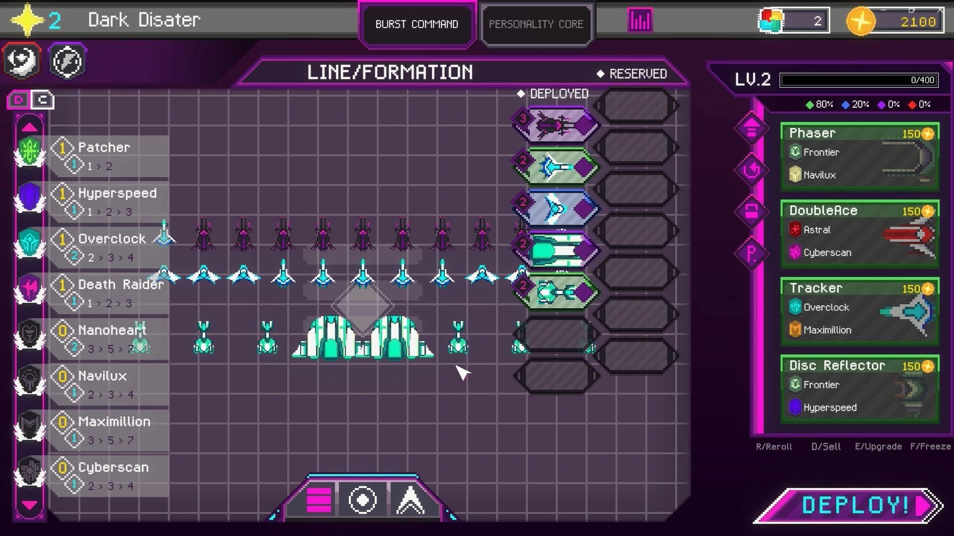 Ark Odyssey: Starship formation setup with deployed units and upgrade options in tactical grid interface