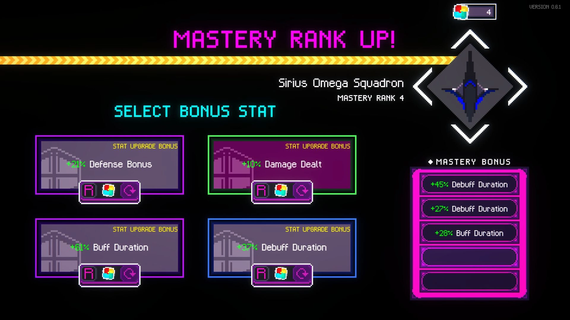 Ark Odyssey: Mastery rank up screen with bonus stat selection and upgrade options displayed