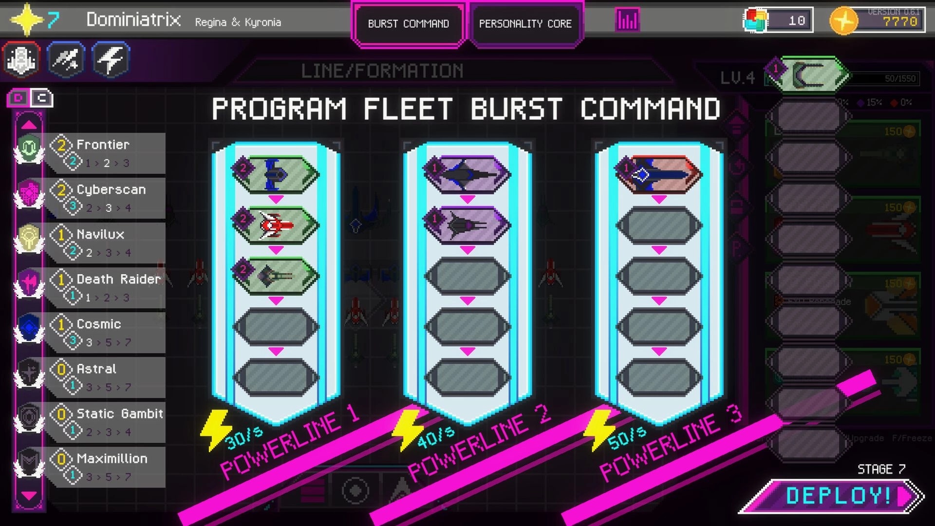 Ark Odyssey: Program fleet burst command interface with starship selection and powerline status bars