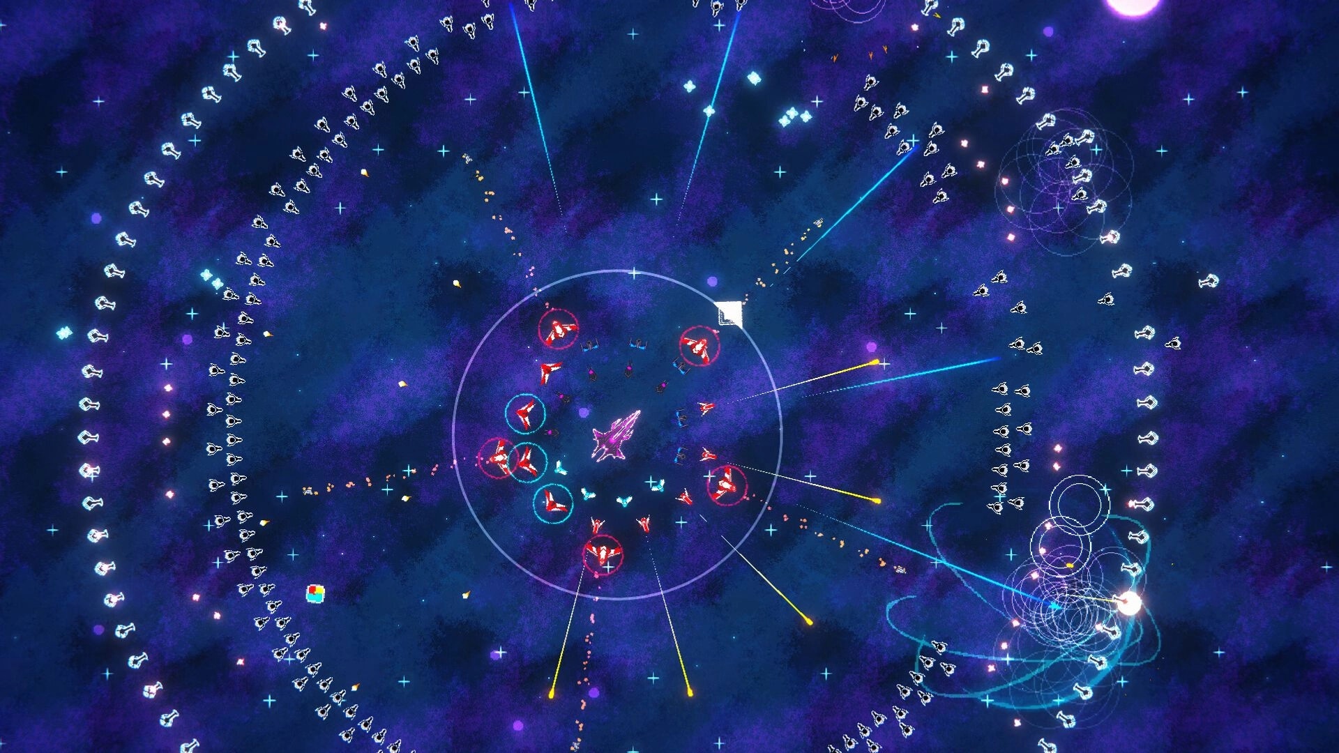 Ark Odyssey: Starship fleet in circular formation battles enemy ships in deep space environment