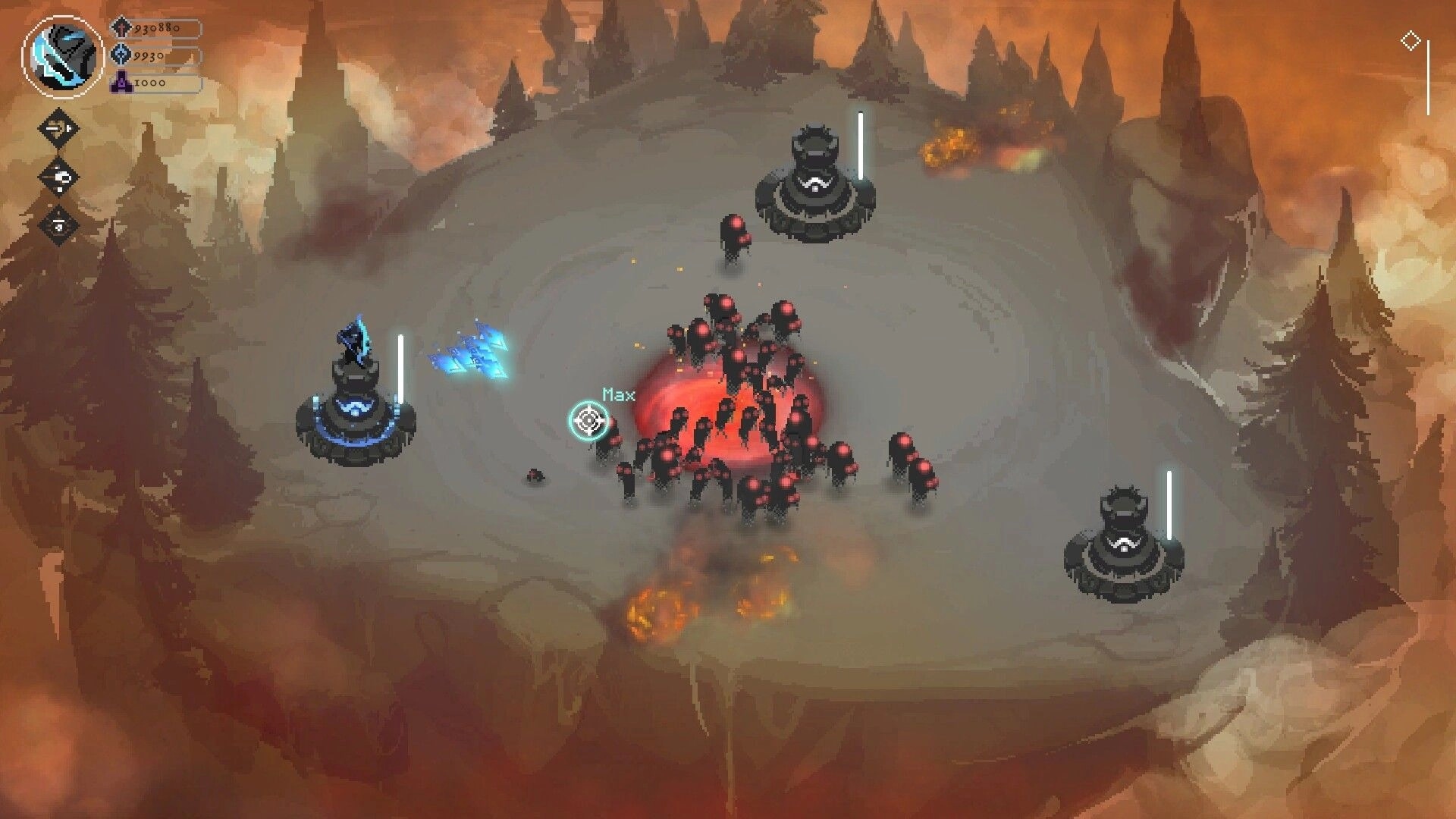 Ash Warden: Defending against Redgaze horde with turrets in a foggy forest clearing
