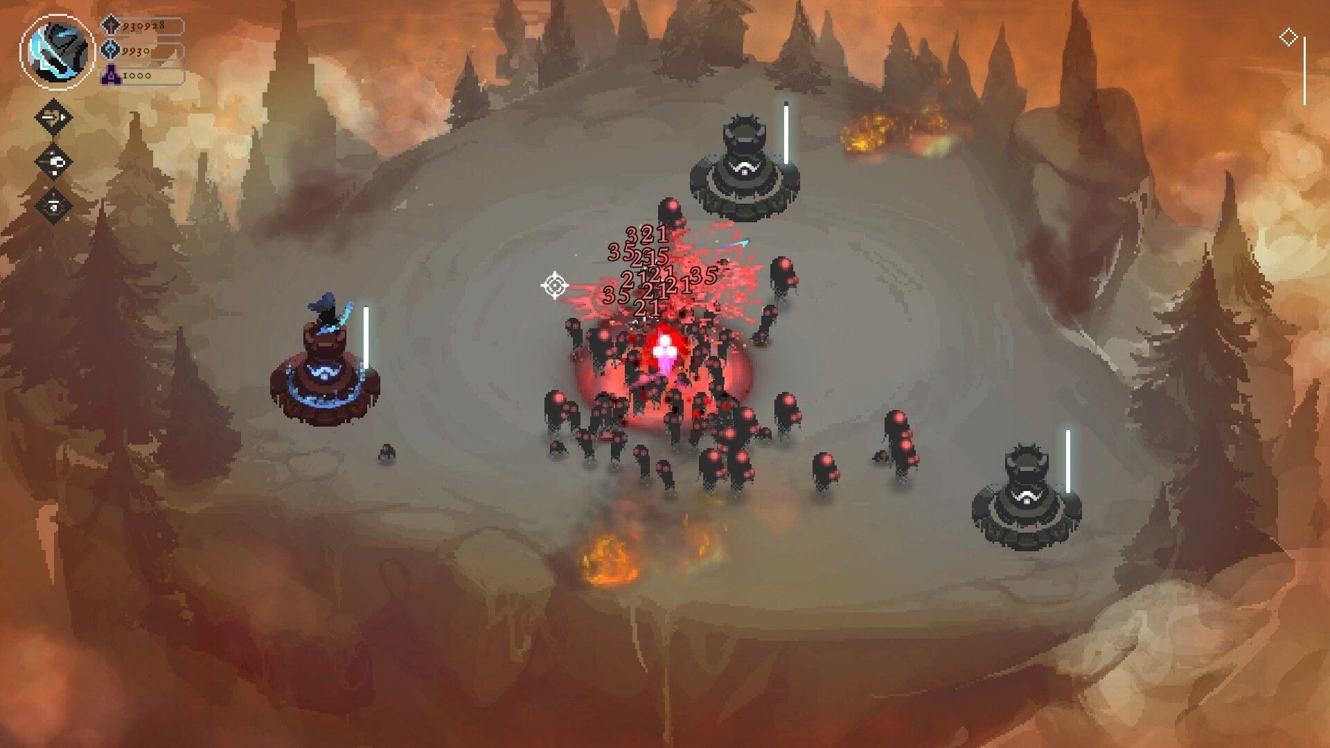 Ash Warden: Tower defense with hero attacking Redgaze hordes in fiery forest environment