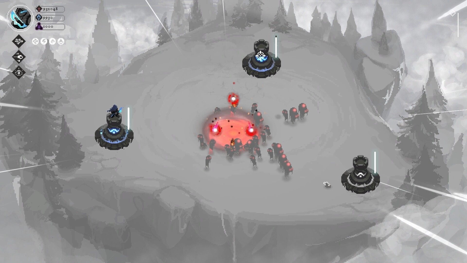 Ash Warden: Tactical tower defense with Redgaze hordes advancing on a snowy mountain terrain.