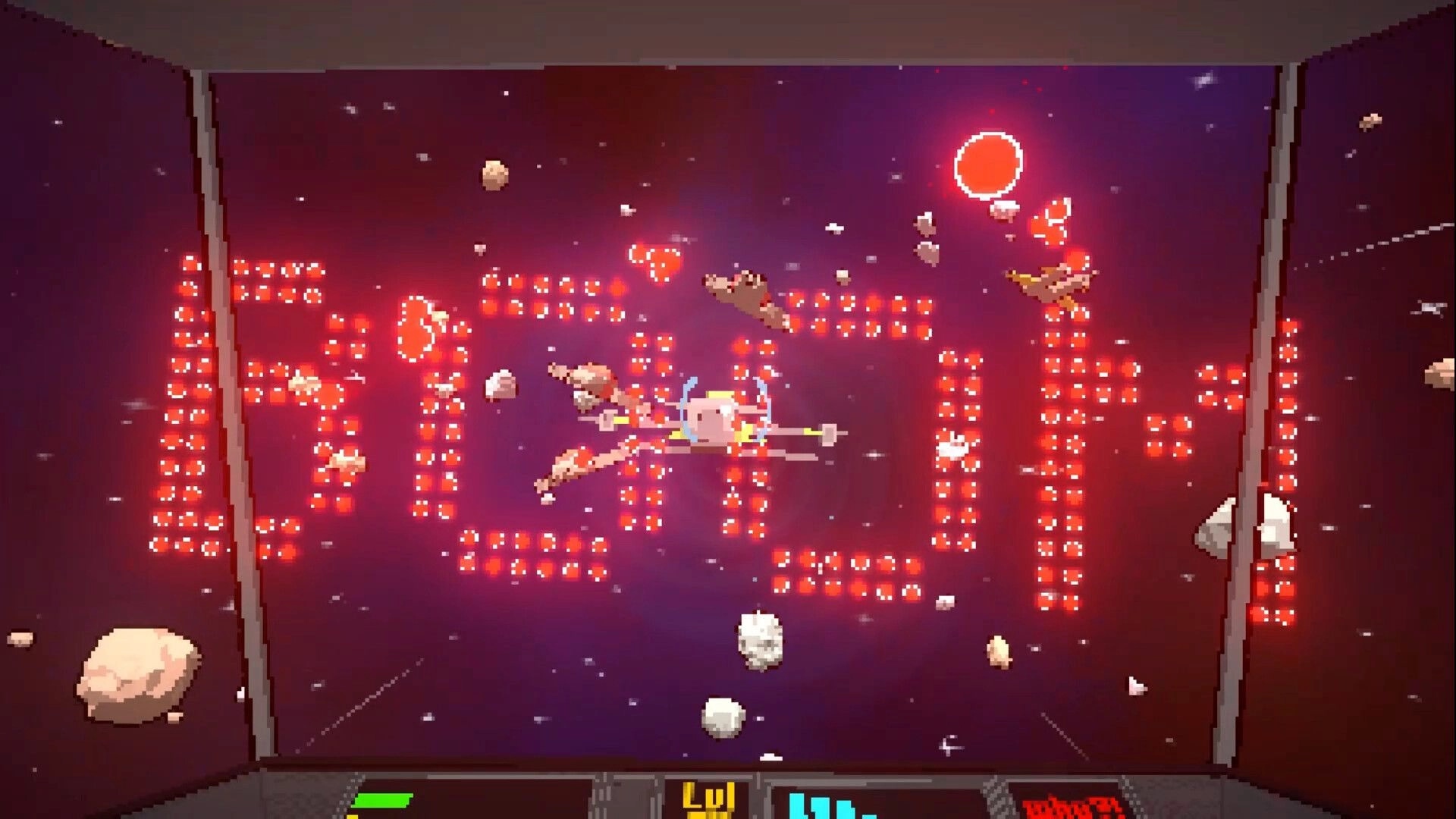 Asterobits: Spaceship dodging asteroids and enemy ships in a pixelated space arcade environment